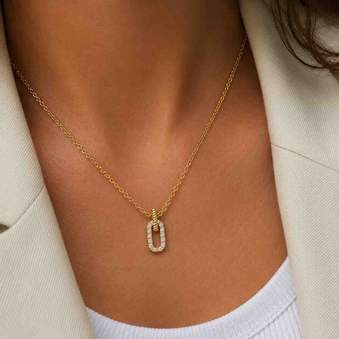 yellow gold lab grown diamond paperclip pendant necklace