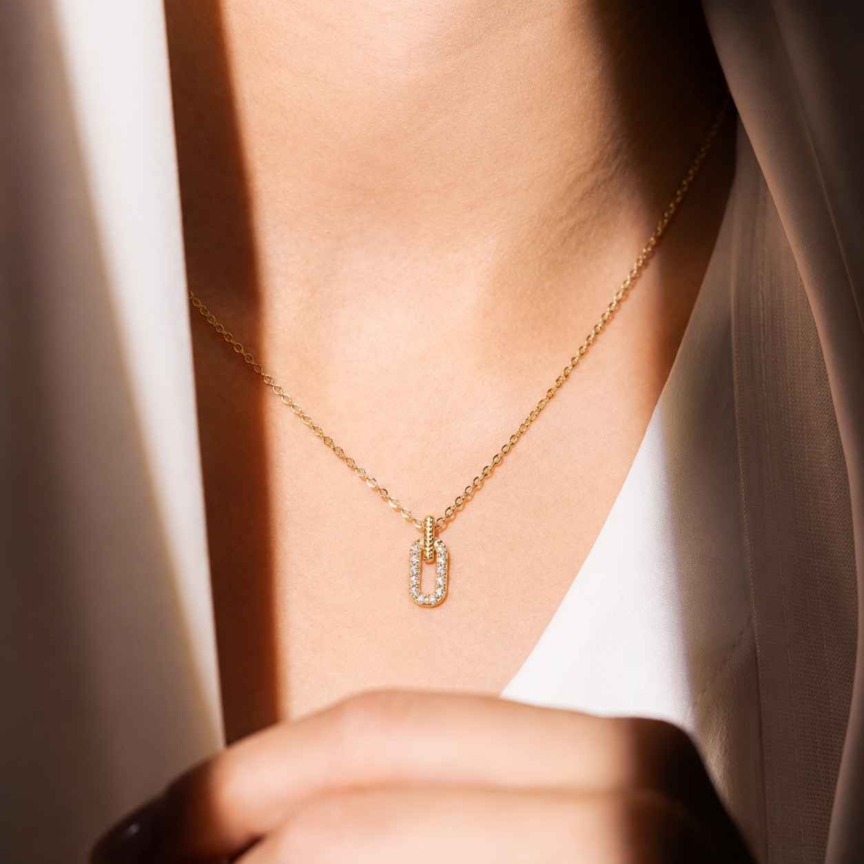 yellow gold lab grown diamond paperclip pendant necklace