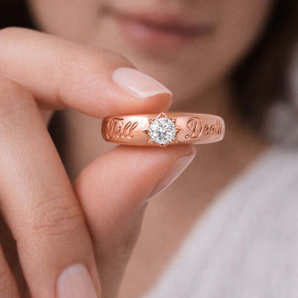 14K Solid Gold Till Death Wedding Ring, Romantic Engraved Band, Minimalist Dainty Fine Ring, Luxury Anniversary Gift for Her Stackable Rings
