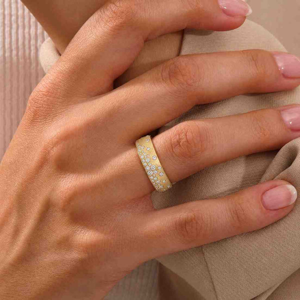Round Cut Lab Grown Diamond 14K Gold Sand Finish Wedding Band Ring