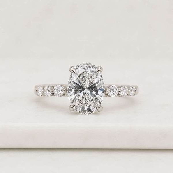 Oval Cut Lab Grown Diamond Pavé Engagement Ring in 14K White Gold