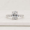 Oval Cut Lab Grown Diamond Pavé Engagement Ring in 14K White Gold