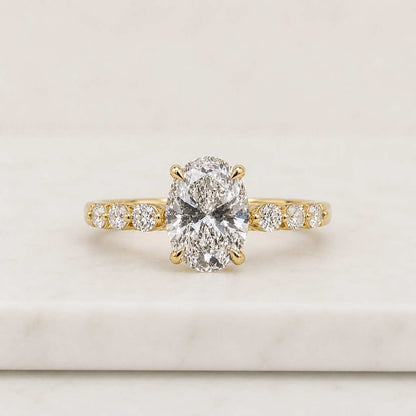 Oval Cut Lab Grown Diamond Pavé Engagement Ring in 14K White Gold