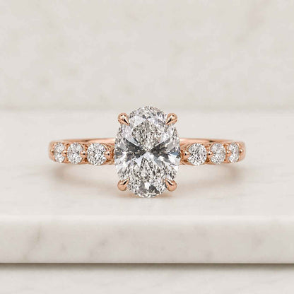 Oval Cut Lab Grown Diamond Pavé Engagement Ring in 14K White Gold