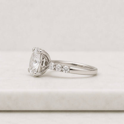 Oval Cut Lab Grown Diamond Pavé Engagement Ring in 14K White Gold