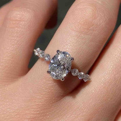 Oval Cut Lab Grown Diamond Pavé Engagement Ring in 14K White Gold