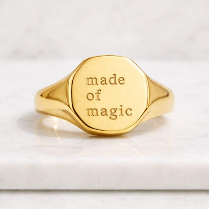 Engraved Gold Tone Signet Ring for Men