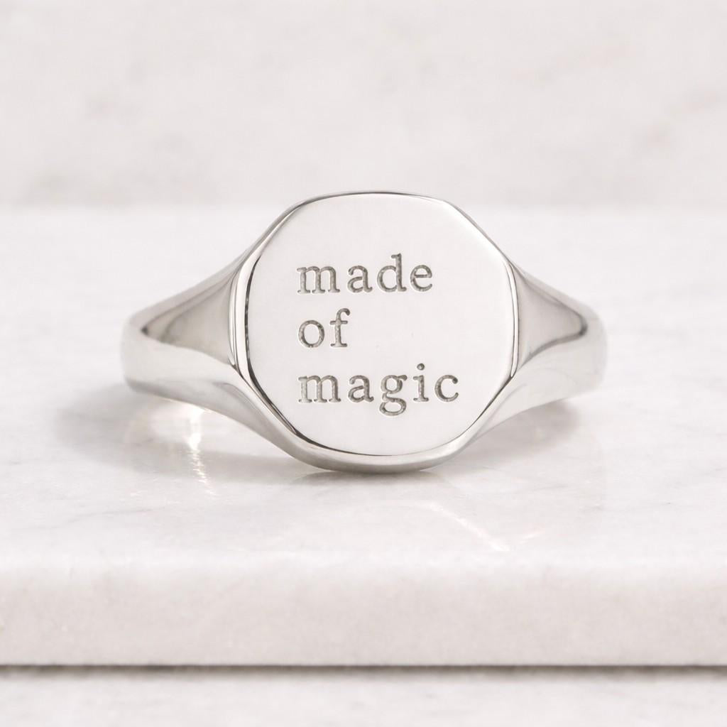 engraved gold tone signet ring for men