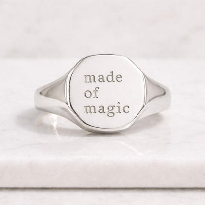Engraved Gold Tone Signet Ring for Men