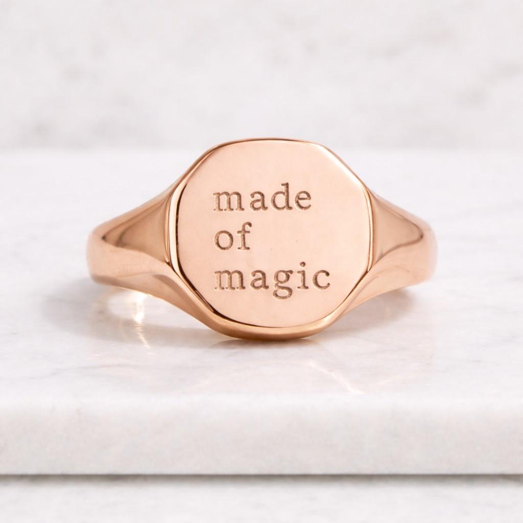 engraved gold tone signet ring for men