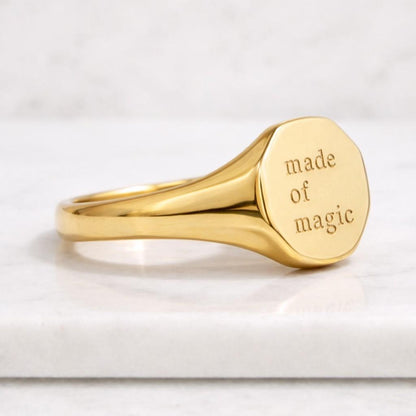Engraved Gold Tone Signet Ring for Men