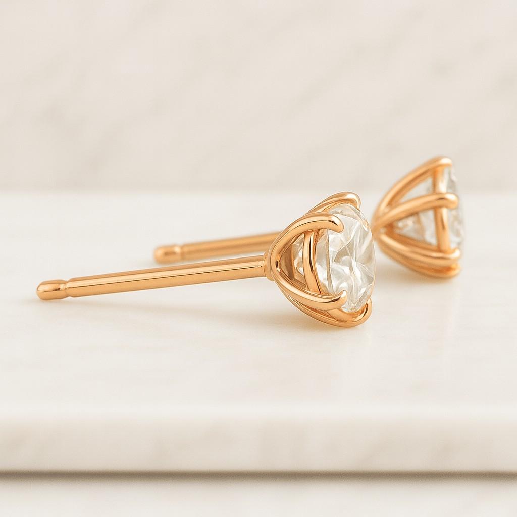 Three Prong Set Round Cut Lab Grown Diamond Stud Earrings