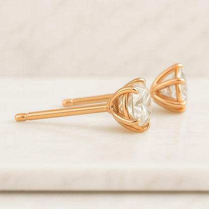 Three Prong Set Round Cut Lab Grown Diamond Stud Earrings