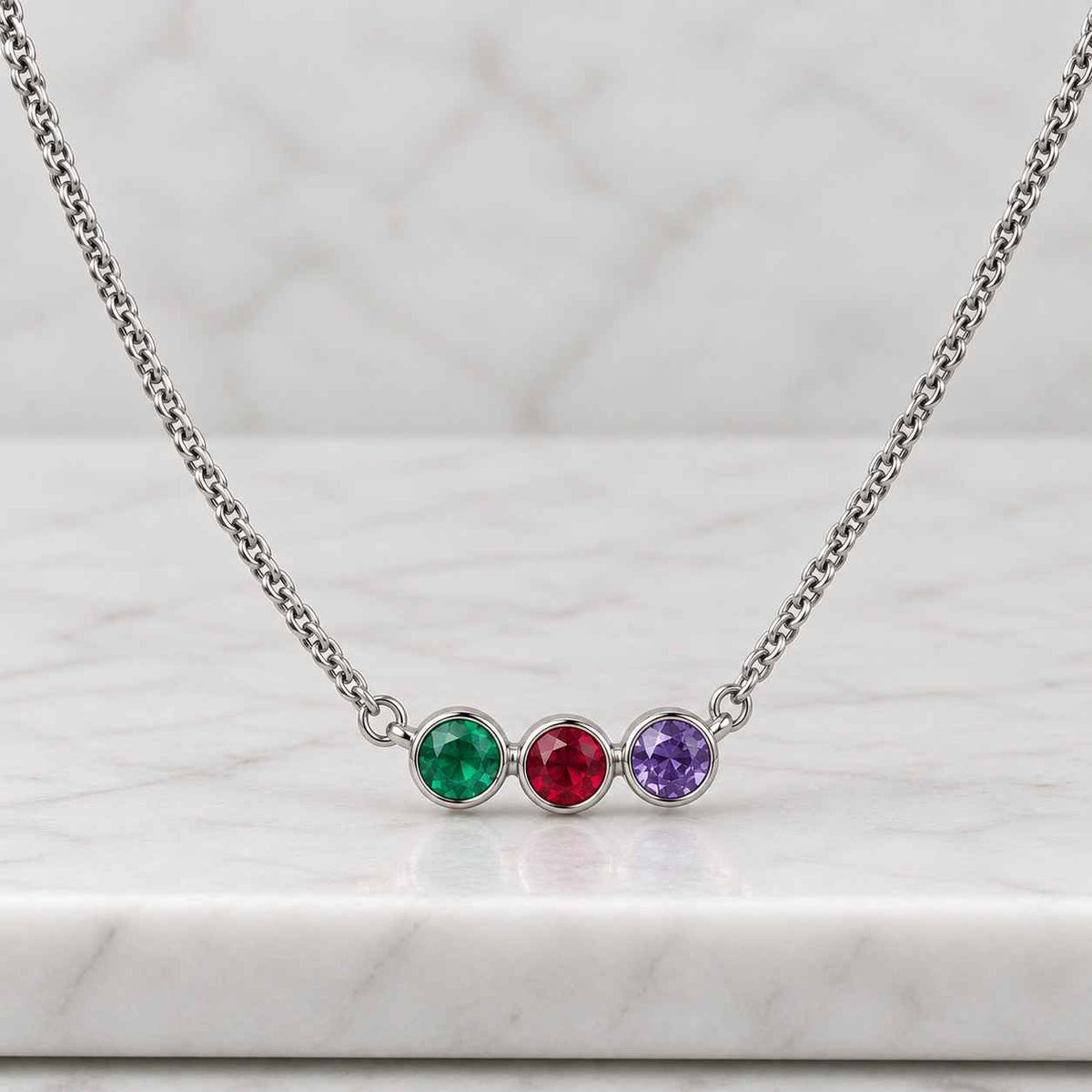 mama necklace three stone birthstone pendant necklace, 14k yellow gold birthstone necklace for mom, bar necklace multi stone pendant 
