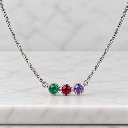Mama Necklace Three Stone Birthstone Pendant Necklace, 14K Yellow Gold Birthstone Necklace for Mom, Bar Necklace Multi Stone Pendant 
