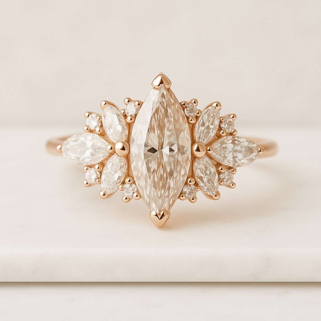 Chevron Engagement Ring Set IGI Certified Marquise Ring Marquise Diamond Wedding Set