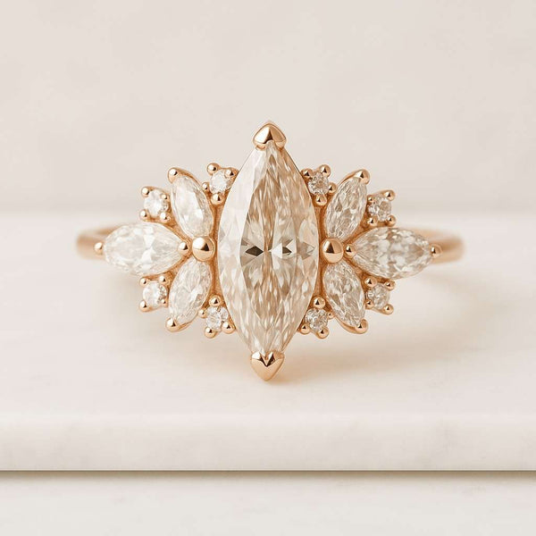 Chevron Engagement Ring Set IGI Certified Marquise Ring Marquise Diamond Wedding Set