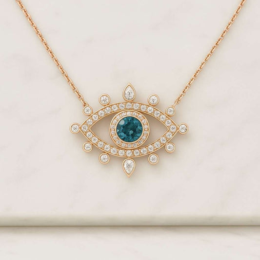 Christmas Evil Eye Necklace for Women Blue Sapphire Eye Pendant with CZ Diamond Dainty Protect Amulet Jewelry Gift for Her Good Luck Charm