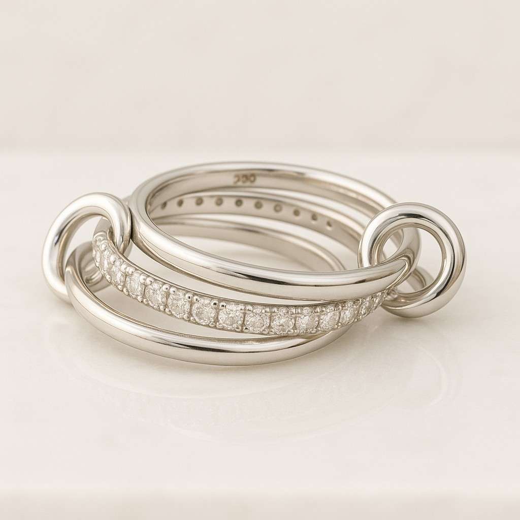 Chunky CZ Eternity Ring Gold Multi-Link Interlocking Band Luxurious Gift for Bestfriend on Christmas Gifts