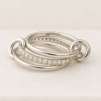 Chunky CZ Eternity Ring Gold Multi-Link Interlocking Band Luxurious Gift for Bestfriend on Christmas Gifts