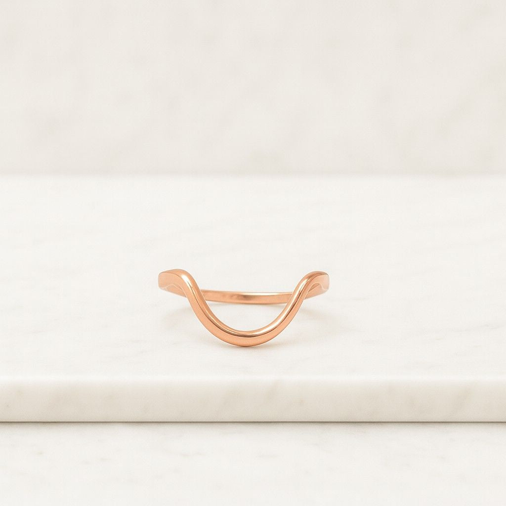 Chunky Fluid Curved Plain Band Gift for her Thick Chevron Ring Solid Gold Curved Wedding Band Simple Nesting Band