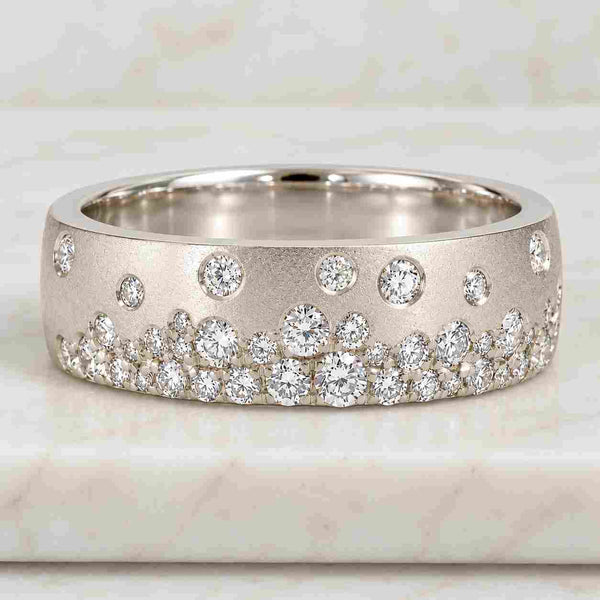 Chunky Gold Band, 14K Solid Gold Eternity Band, Flush Set Diamond Ring, Dome Diamond Wedding Band, Round Cut Lab Grown Diamond Ring
