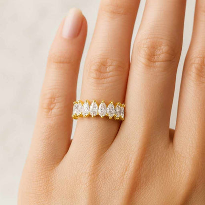 Pear Cut Lab Grown Diamond Wedding Band 18K Gold Full Eternity Ring