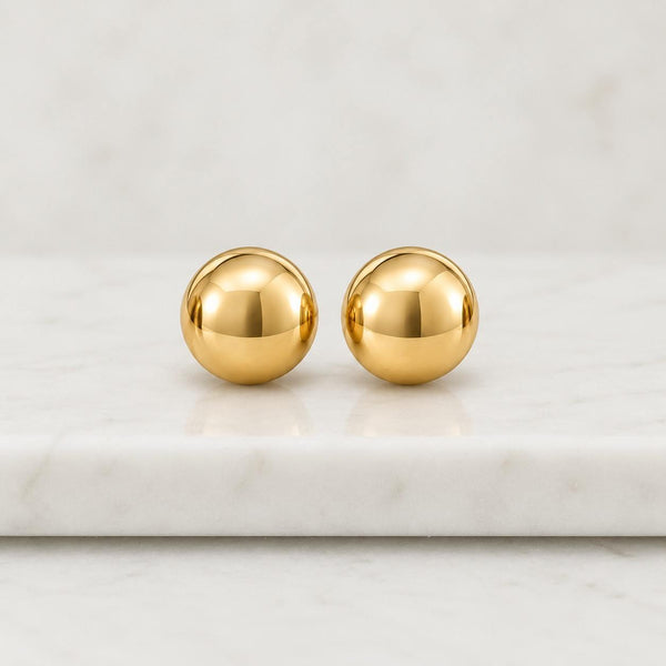 Classic Ball Stud • 18K Gold Plated • Sphere Posts Stud Earrings • 8 Sizes 2mm 3mm 4mm 5mm 6mm 8mm 10mm 12mm • Modern Woman Jewelry Gift

