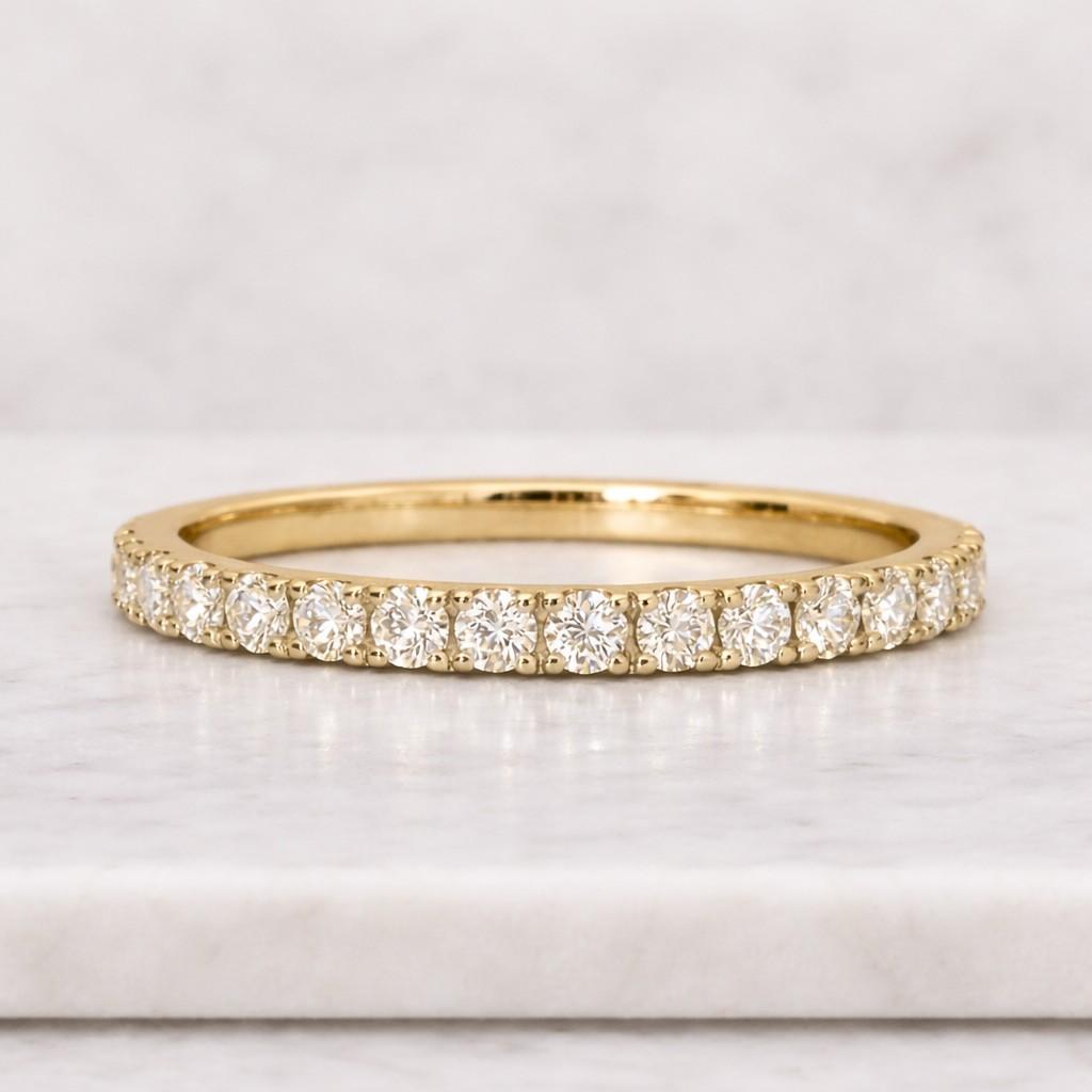 classic dainty 14k solid gold single round diamond eternity wedding band gold stackable solitaire promise ring anniversary gift for her
