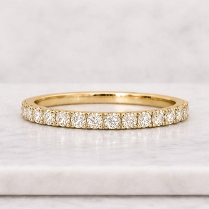 Classic Dainty 14k Solid Gold Single Round Diamond Eternity Wedding Band Gold Stackable Solitaire Promise Ring Anniversary Gift For Her
