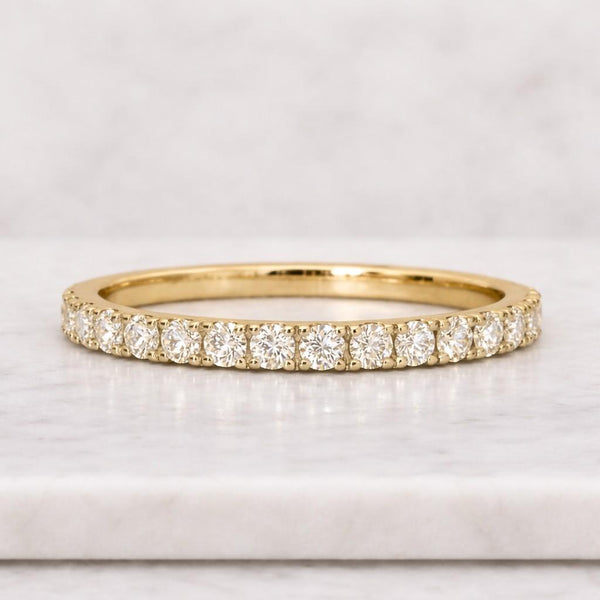 Classic Dainty 14k Solid Gold Single Round Diamond Eternity Wedding Band Gold Stackable Solitaire Promise Ring Anniversary Gift For Her
