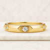 Three Stone Round Lab Grown Diamond Knife Edge Wedding Band