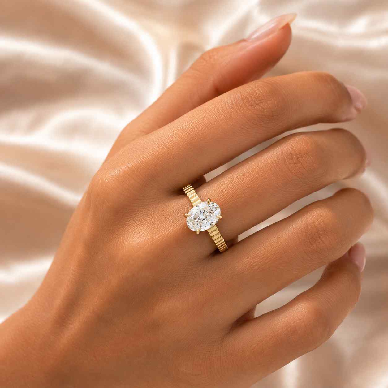 classic ribbed gold wedding band, 2.5 ct oval cut lab grown diamond ring, solitaire engagement ring, 14k gold unique textured band for men's
