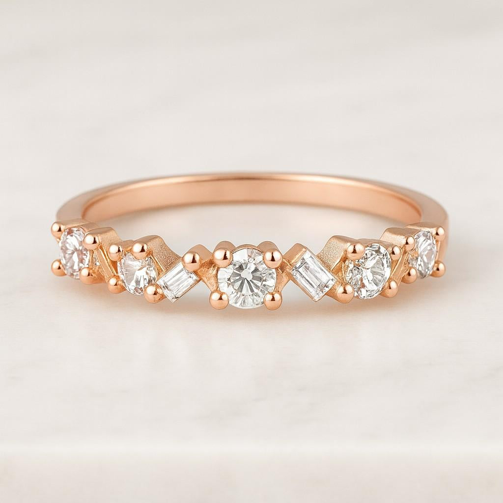 Cluster Set Diamond Wedding Band Art Deco Baguette And Round Lab Diamond Half Eternity Ring Bridesmaid Gift For Her