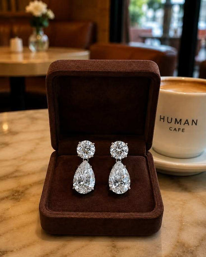 Cluster Diamond Drop Earrings, Pear, Round And Emerald Cut Lab Grown Diamond Earrings, Party Wear Long Drop Earrings For Women's, Screw Back
