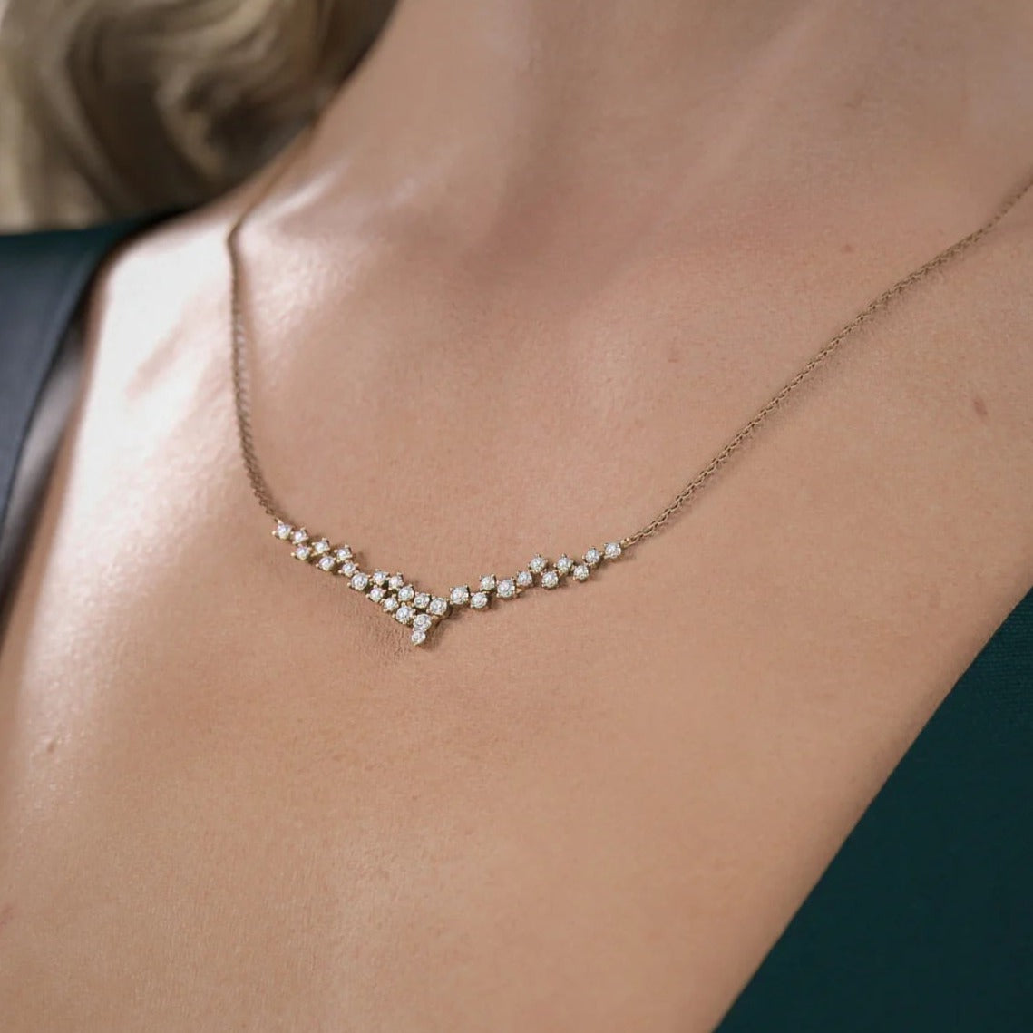 Cluster Diamond Necklace, Unique Diamond Necklace, Gift for her