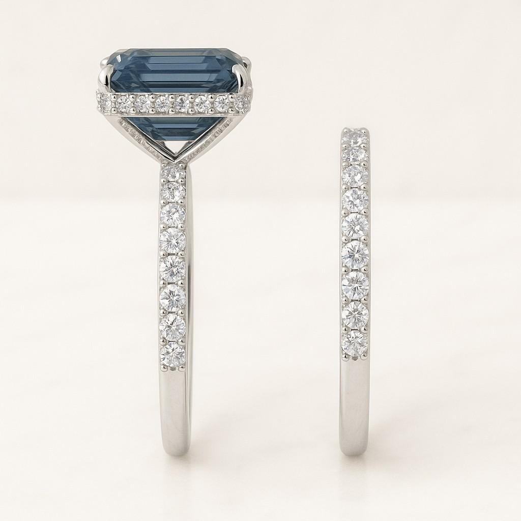 Cluster Moissanite Engagement ring set Teal sapphire Diamond ring white gold Emerald Matching ring Promise Anniversary Bridal ring set gift