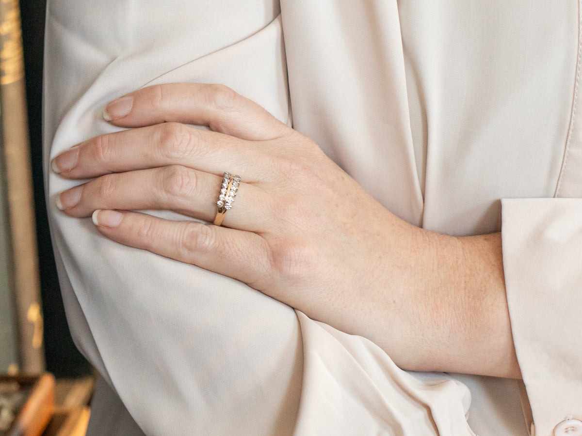 Cluster Set CVD Diamond Vintage Band, 14K Solid Gold Chevron Band