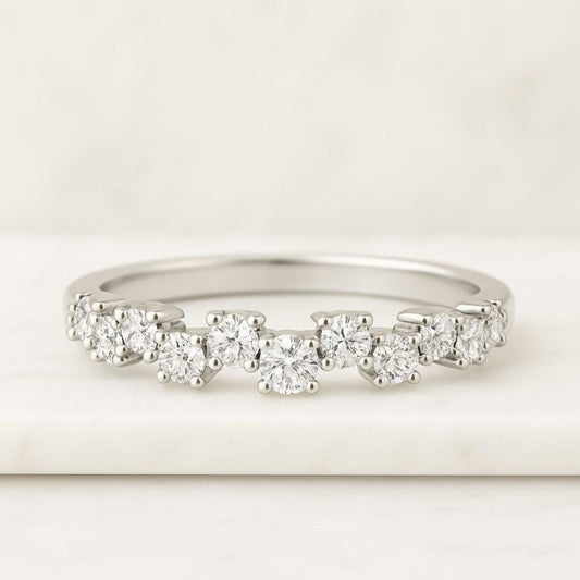 14k Solid Gold Criss Cross Wedding Band Round Lab Grown Diamond Crossover Band