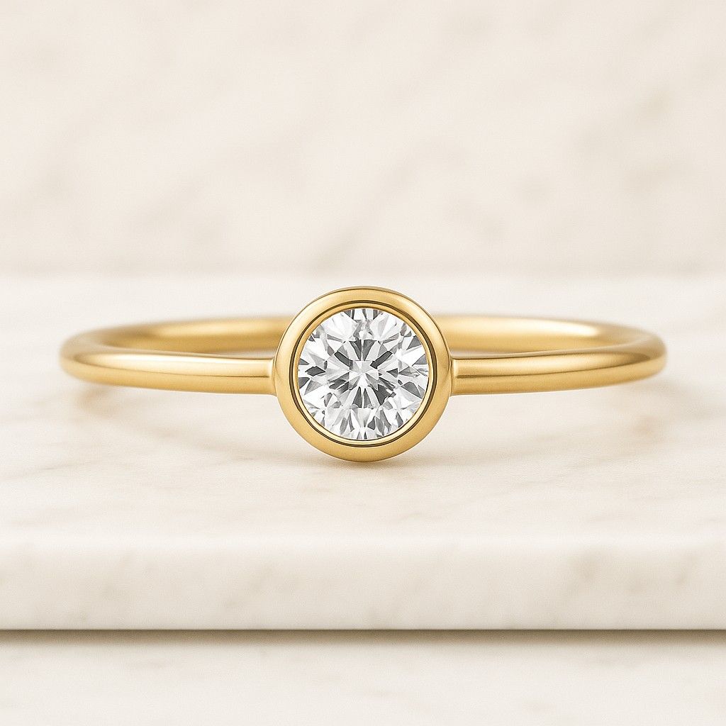 Colorless Moissanite Band Round Stackable Band Dome Style Ring 14K Solid Yellow Gold Ring