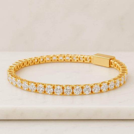 Colorless Round Cut Moissanite Tennis Bracelet For Women, Round Prong Set Wedding Bracelet