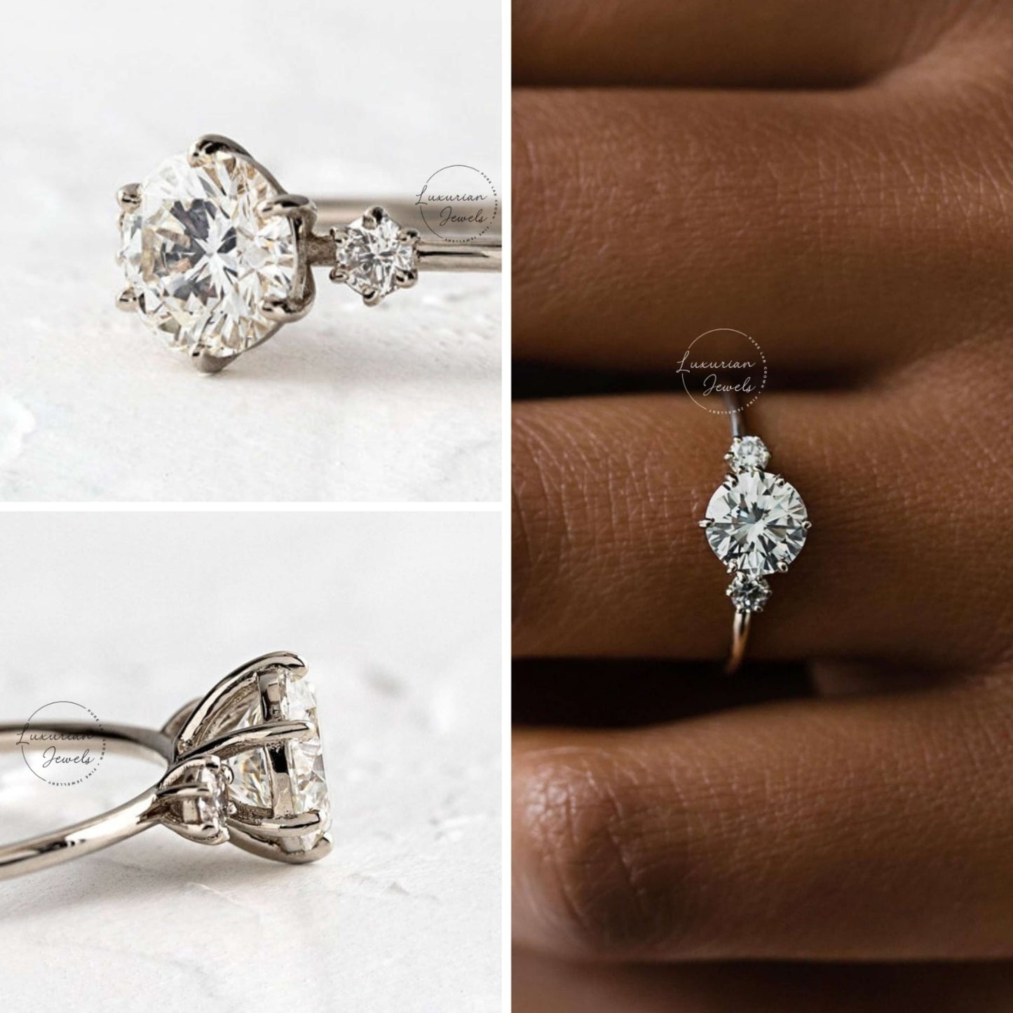 Colorless Round Cut Three Stone Ring For Her