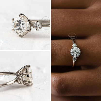 Colorless Round Cut Three Stone Ring For Her