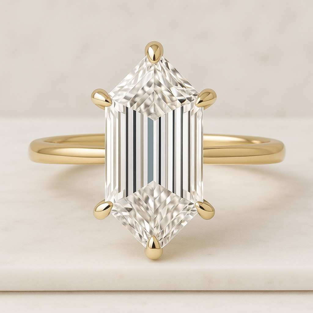 Comfort Fit Anniversary Ring Promise Ring for Her Elongated Hexagon Cut Diamond Engagement Ring IGI Certified Diamond Wedding Ring