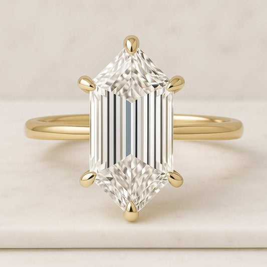 Comfort Fit Anniversary Ring Promise Ring for Her Elongated Hexagon Cut Diamond Engagement Ring IGI Certified Diamond Wedding Ring