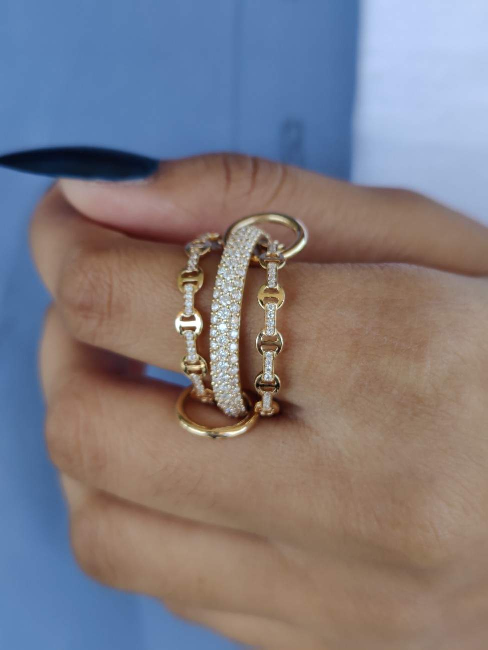 Two Tone Connected Ring Sterling Silver & Gold Filled Statement Ring