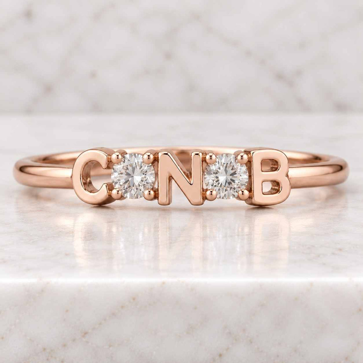 couple initial diamond ring, 3mm lab grown diamond band, two letter gold promise ring, personalized wedding gift for her
