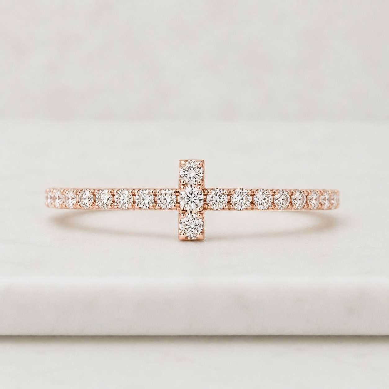 Lab Grown Diamond Cross Ring | Gold Sideways Charm
