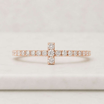Lab Grown Diamond Cross Ring | Gold Sideways Charm
