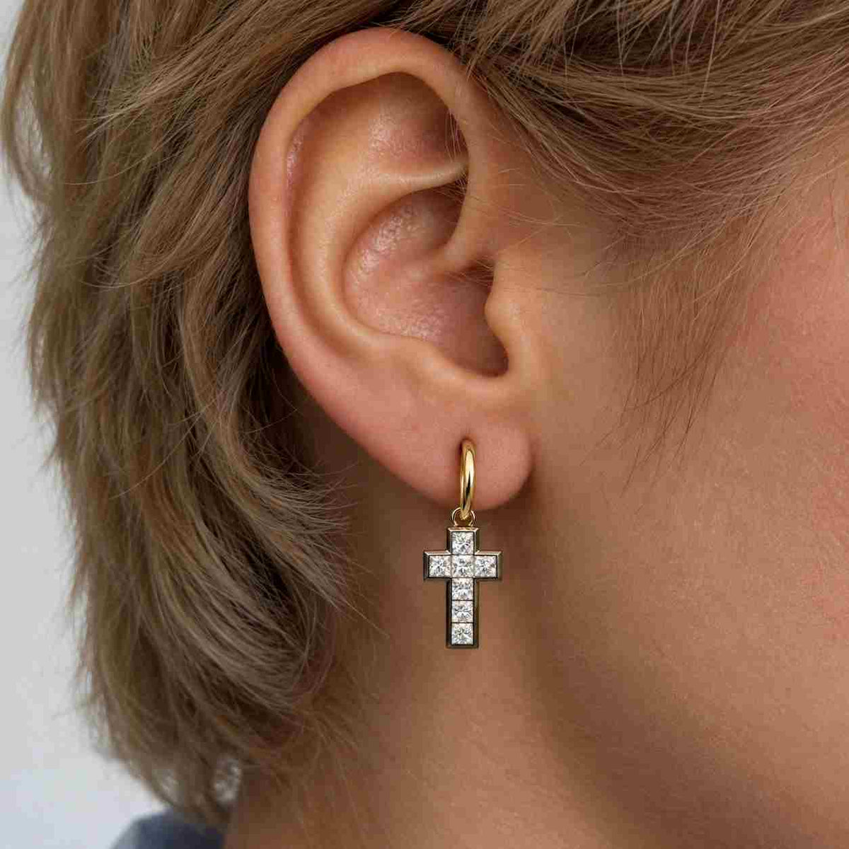 Diamond Cross Earrings Solid 10K 14K 18K Gold Earrings Religious Earrings for Her Diamond Stud Gift Diamond Minimalist Cross Stud Earring
